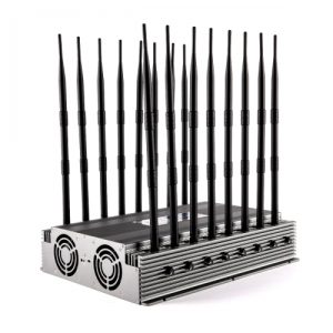 World First 16 bands all-in-one powerful 5G LTE 4G WIFI 5G DRONE GPS LOJACK UHF VHF Signal Jammer with 16 Antennas indoor using adjustable 124W output power radius up to 100M
